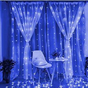 lot 4591 image: Twinkle Star 300 LED Window Curtain String Light for Christmas Wedding Party Home Garden Bedroom Outdoor Indoor Wall Decoration(Blue)