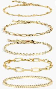 lot 4598 image: Gold Chain Bracelet Sets for Women Girls 14K Gold Plated Dainty Link Paperclip Bracelets Stake Adjustable Layered Metal Link Bracelet Set Fashion Jewelry