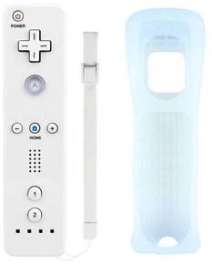 lot 4600 image: Mribo Wii Remote Controller, Replacement Remote Game Controller with Silicone Case and Wrist Strap for Nintendo Wii and Wii U (White)