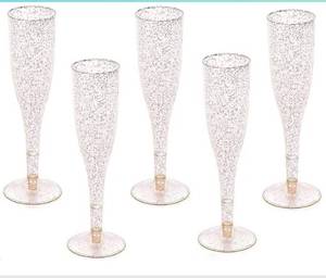 lot 4607 image: Gold Glitter Plastic Classicware Glass Like Champagne Wedding Parties Toasting Flutes (1 Box  Quantity 30)