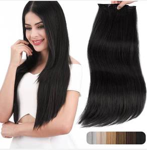 lot 4620 image: REECHO 24 Thick Long Straight 3PCS Set Clip in on Hair Extensions for Women Girls Natural Black