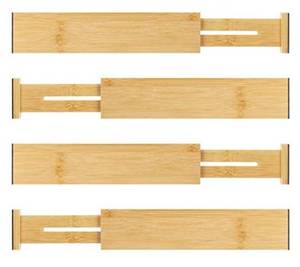 lot 4622 image: Ryqtop Bamboo Drawer Dividers Organizers, Kitchen Drawer Organizer, Adjustable Drawer Divider for Clothes, Kitchen, Dresser, Bedroom, Bathroom and Office, 4-Pack (12-17 IN), Primary