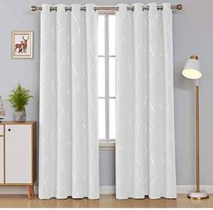 lot 4634 image: Deconovo 108 Inch Long Grommet Blackout Curtains, Silver Printe Room Darkening Curtain, Thermal Insulated Energy Saving Drapes for Sliding Door (52 W x 108 L, Greyish White, 2 Panels)