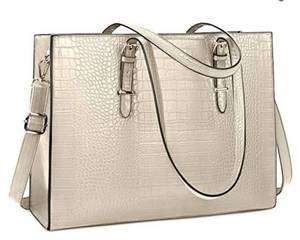 lot 4643 image: Laptop Bag for Women 15.6 inch Laptop Tote Bag Leather Classy Computer Briefcase for Work Waterproof Handbag Professional Shoulder Bag Women Business Office Bag Large Capacity Beige