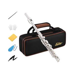 lot 6001 image: Eastar Piccolo Instrument for Beginners Students, Key of C Piccolo Flute, with Hard Case Cleaning Rod, Cloth, Swab and Gloves, 2-Piece, Silver Plated Piccolo, EPC-2S