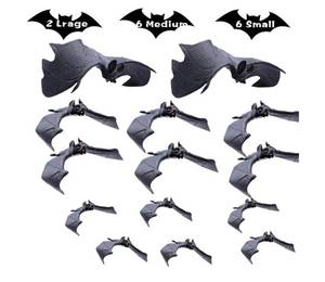 lot 6006 image: Pruk 14 Pcs Halloween Bats, Rubber Hanging Bats Decor, Realistic Scary Haunted House Party Supplies, Vivid 3D Vampire Bats for Fools Day, Halloween Party