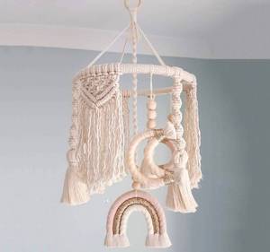 lot 6014 image: Macrame Rainbow Moon Baby Crib Nursery Mobile Wall Hanging Decor Baby Crib Mobile for Girls Ceiling Mobile Fiber Wall Art