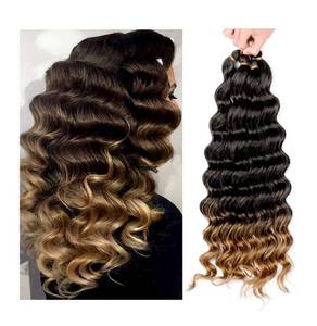 lot 6017 image: Ocean Wave Crochet Hair 20 inch 6 Packs Natural Black Deep Ripple Braiding Crochet Hair Synthetic Hair Extensions (20 inch, T27)