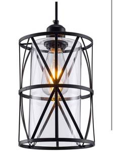 lot 6030 image: SHENGQINGTOP Black Industrial Metal Pendant Light, Cylindrical Pendant Light with Clear Glass Shape, New Transitional Hanging Lighting Fixture for Kitchen Island Counter Dining Room Bedroom Restaurant
