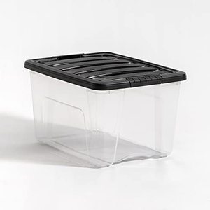 lot 6800 image: IRIS USA Plastic Bins, Stackable Storage Container with Secure Latching Buckles Lid, 40 Qt, ClearBlack