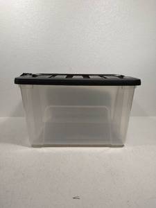 lot 6801 image: IRIS USA Plastic Bins, Stackable Storage Container with Secure Latching Buckles Lid, 40 Qt, ClearBlack