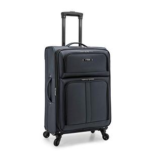 lot 6822 image: U.S. Traveler Anzio Softside Expandable Spinner Luggage, Dark Grey, Checked-Medium 26-Inch
