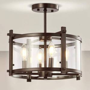 lot 6856 image: JONATHAN Y Hampdon 15 IronGlass Modern Drum LED Flush Mount- Oil Rubbed Bronze- Retail$178.49