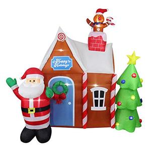 lot 6859 image: AsterOutdoor 7ft Christmas Inflatable Decorations Gingerbread House with Santa Claus Blow Up Built-in LED Outdoor Indoor Yard Lighted for Holiday Season, Quick Air Blown, 7 Feet High