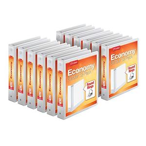 lot 6864 image: Cardinal Economy 3-Ring Binders, 1.5, Round Rings, Holds 350 Sheets, ClearVue Presentation View, Non-Stick, White, Carton of 12 (90631)