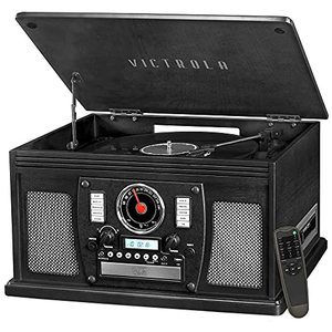 lot 6867 image: Victrola 8-in-1 Bluetooth Record Player & Multimedia Center, Built-in Stereo Speakers - Turntable, Wireless Music Streaming, Real Wood  Black, 1SFA