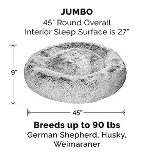 lot 6871 image: Furhaven Pet Bed for Dogs and Cats - Plush Long Faux Fur Round Ultra Calming Deep Dish Cushion Donut Dog Bed with Removable Washable Cover, Mist Gray, Jumbo (X-Large)