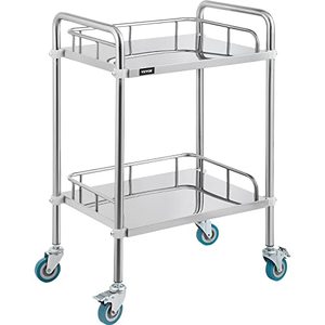 lot 6892 image: VEVOR 2-Shelf lab cart with Wheels Stainless Steel Rolling cart Lab Cart Utility Cart with high-Polish Stainless Steel 2 Lockable Wheels for Fixing