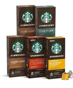 lot 11442 image: Starbucks by Nespresso, Mild Variety Pack (50-count single serve capsules, 10 of each flavor, compatible with Nespresso Original Line System)