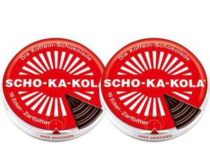 lot 11479 image: Dark Chocolate SCHO-KA-KOLA with natural Caffeine from Cocoa, Cola-Nut-Powder and Coffee 2 tins x 100 gGermany