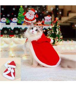 lot 11480 image: Christmas Cat Dog Costume Pet Cape, Cat Cloak with Xmas Hat, Soft and Thick Red Velvet Apparel for Cats and Puppy, Funny Christmas Pet Dress Up - Size M - Lot of 2