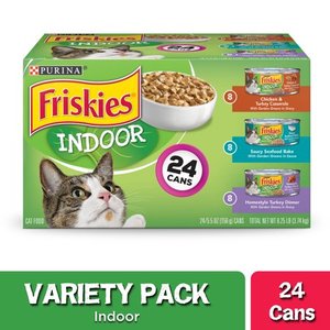 lot 11485 image: (24 Pack) Friskies Indoor Wet Cat Food Variety Pack, Indoor, 5.5 oz. Cans
