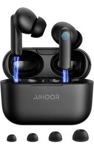 lot 11501 image: AIHOOR Wireless Earbuds for iOS & Android Phones, Bluetooth 5.0 in-Ear Headphones with Extra Bass, Built-in Mic, Touch Control, USB Charging Case, 30hr Battery Earphones, Waterproof for Sport