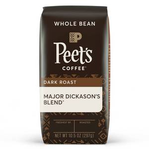 lot 12347 image: Peets Coffee Major Dickasons Whole Bean Coffee, Dark Roast, 10.5 oz Lot of 2