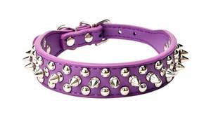 lot 12369 image: Adjustable Microfiber Purple Leather Dog Spiked Collar with Studs 14 x 1