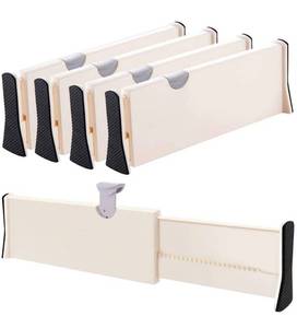 lot 12376 image: Drawer Dividers Organizer 4 Pack, Adjustable Separators 4 High Expandable from 11-17 for Bedroom, Bathroom, Closet