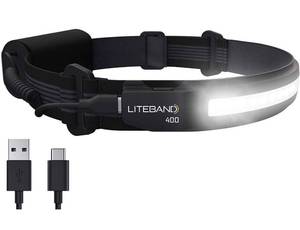lot 12379 image: Liteband ACTIV 400 Wide-Beam LED Headlamp - 210° Illumination, 400 Lumens, Lightweight, Weatherproof, Rechargeable, USB-C, Red LED Mode - , Fits Hard Hats, LBA400-L18N