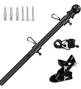 lot 12380 image: MIYA Flag Pole - 5FT Flagpole Kit for American Flag - Professional Metal Flag Pole for House Garden Yard - Residential or Commercial Flag Pole with Two-Position Bracket Black