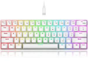 lot 12383 image: RedThunder 60% Wired Mechanical Gaming Keyboard, 61 Keys Ultra-Compact Keyboard, PBT Keycaps, RGB Backlight for PC (Blue Switch, White)