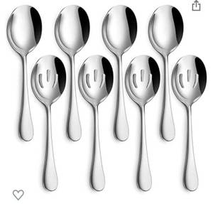lot 13348 image: 8.6 Hiware Lot of 7 Serving Spoons Set - Includes 4 Serving Spoons and 3 Slotted Spoons