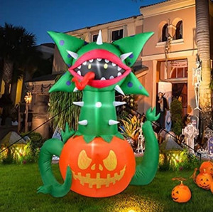 lot 13353 image: 5.9FT Halloween Inflatables Scary CannibalPlant Sitting on The Pumpkin Outdoor Decorations