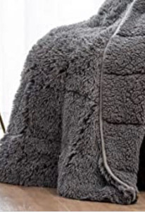 lot 13370 image: BedSure Get Cozy Sherpa Blanket Plaid Sherpa 50x60