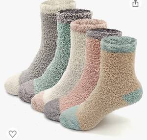 lot 13377 image: Lot of 4 Fuzzy Socks For Women Keep Warm Fuzzy Socks Winter Non-Slip (Grey Socks Not Included)