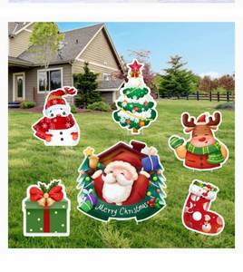 lot 16574 image: Lot Of 5- Fitexs Merry Christmas Yard Signs with Stakes 6 Pcs Large Outdoor Christmas Decorations Included Santa Claus,Christmas Tree,Christmas Socks,Snowman, Box and Christmas Reindeer