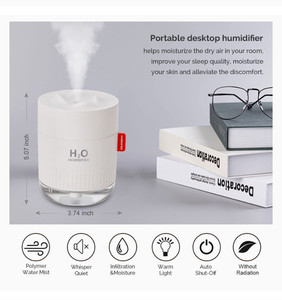 lot 16576 image: Portable Mini Humidifier, 500ml Small Cool Mist Humidifier, USB Personal Desktop Humidifier for Baby Bedroom Travel Office Home, Auto Shut-Off, 2 Mist Modes, Super Quiet, White