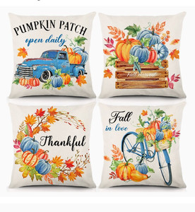 lot 16591 image: Lot Of 2 - YGEOMER Fall Decoration Fall Pillow Covers 18x18 Set of 4 Outdoor Pillow Covers Fall Farmhouse Truck Harvest Pumpkin Thanksgiving Decor Throw Pillowcase