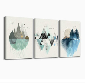lot 16619 image: Abstract Mountain in Daytime Canvas Prints Wall Art Paintings Abstract Geometry Wall Artworks Pictures for Living Room Bedroom Decoration, 12x16 inchpiece, 3 Panels