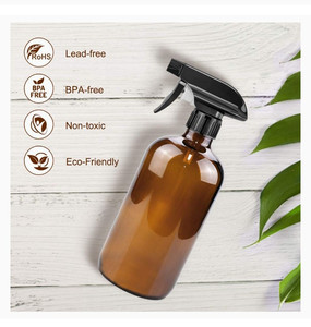lot 16640 image: Glass Spray Bottles, 16oz24oz22oz4 Refillable Containers, Empty Boston Round Bottles with Adjustable Nozzle for Cleaning, Gardening, Aromatherapy, Pets, Plant, Hair -Amber
