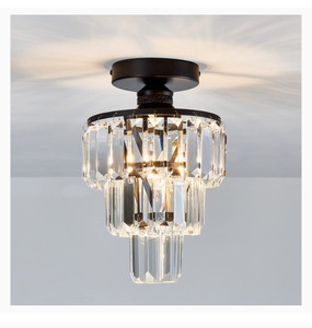 lot 16652 image: YYJLX Crystal Chandelier 1-Light Flush Mount Ceiling Light Fixture Modern Mini Chandelier Small Ceiling Lamp for Bedroom Living Room Dining Room Hallway Kitchen