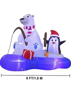 lot 17531 image: Christmas Inflatable Polar Bear Fishing with Penguin 6 ft with Built-in LEDs Blow Up Inflatables