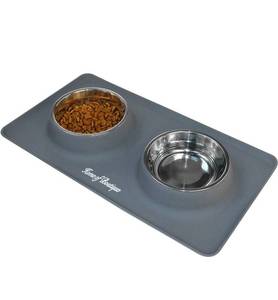 lot 17535 image: Dog Bowls, Cat Food and Water Bowls Stainless Steel, Double Pet Feeder Bowls with No Spill Non-Skid Silicone Mat, Dog Dish for Medium Dogs Cats Puppies, Set of 2 Bowls