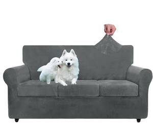 lot 17556 image: Luxury Velvet Couch Cover 4 Piece Stretch Sofa Covers for 3 Cushion Couch Thick Soft Spandex Sofa Slipcover Living Room Anti