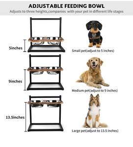 lot 17557 image: Emfogo Dog Cat Food Bowls Raised Dog Bowl Stand Feeder Adjustable Elevated 3 Heights 5in 9in 13in with Stainless Steel Food and Water Bowls for Small to Large Dogs and Cats