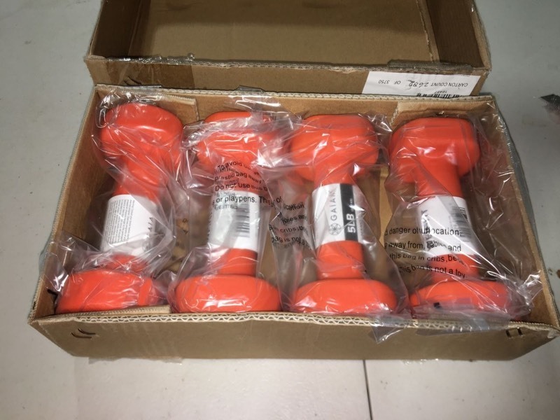 lot 9060 image: set of 4 Gaiam Neoprene Dumbbells, Orange, 5 Lbs, (20lbs total)