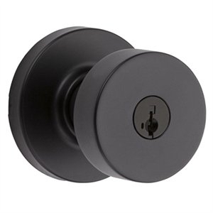 lot 9126 image: Kwikset Pismo Round Matte Black Exterior Entry Door Knob Featuring SmartKey Security with Microban Antimicrobial Technology