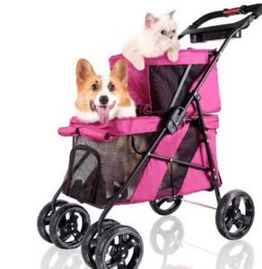 lot 1328 image: Ibiyaya 4 Wheel Double Pet Stroller For Dogs And Cats, Red Violet